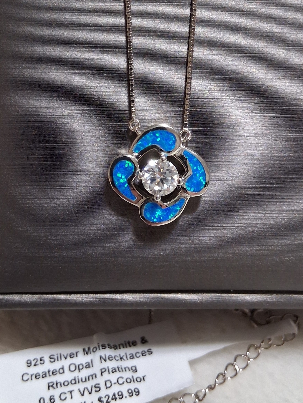 925 Silver Moissanite & Created Opal Pendant/Necklace 925